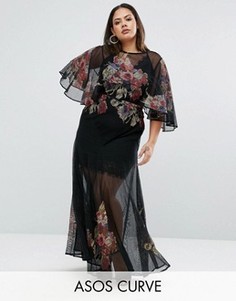 Платье макси с цветочным узором ASOS CURVE SALON Premium - Мульти