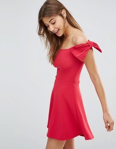 Платье с открытыми плечами и бантиками Oh My Love - Розовый