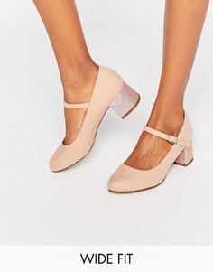 Туфли для широкой стопы на каблуке с блестками New Look - Кремовый