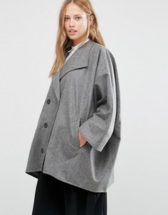 Серое короткое двубортное пальто в стиле oversize Cooper & Stollbrand - Серый