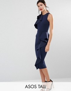 Платье миди с оборкой и баской ASOS TALL - Темно-синий