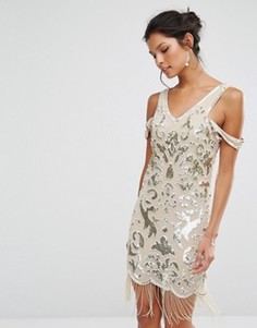 Платье мини с бахромой и бисерной отделкой Frock and Frill Premium - Мульти