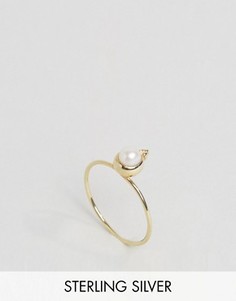 Серебряное позолоченное кольцо с камнем для родившихся в июне ASOS - Кремовый