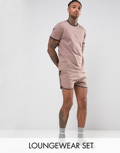 Комплект из трикотажных шортов и футболки для бега розового цвета ASOS, СКИДКА - Бежевый