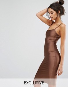 Облегающее платье миди цвета металлик NaaNaa - Коричневый