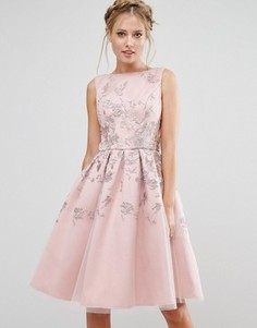 Платье миди с вышивкой Chi Chi London - Розовый
