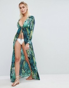 Пляжное платье макси с тропическим принтом PrettyLittleThing - Зеленый