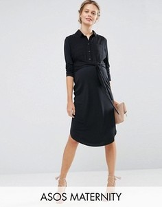 Платье-рубашка миди с завязкой спереди ASOS Maternity - Серый