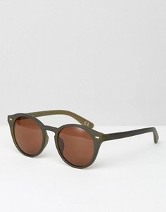 Круглые солнцезащитные очки в матовой оливковой оправе ASOS - Зеленый