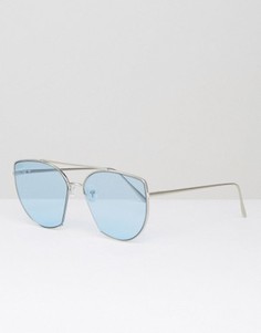 Солнцезащитные очки из металла с голубыми стеклами ASOS - Серебряный