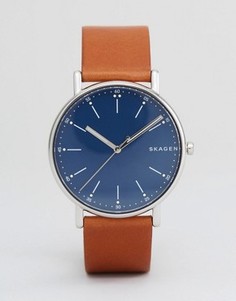 Часы с коричневым кожаным ремешком Skagen SKW6355 - Коричневый