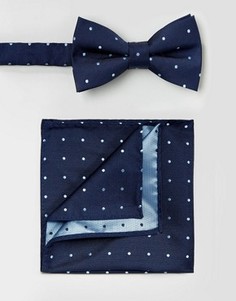 Комплект из шелковых галстука-бабочки и нагрудного платка Selected Homme - Темно-синий
