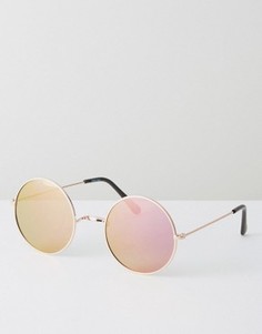 Золотистые круглые солнцезащитные очки со стеклами цвета розового золота ASOS - Золотой