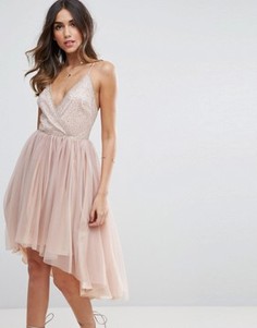 Платье миди с топом с сеточкой и юбкой из тюля ASOS - Бежевый