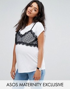 Футболка 2 в 1 с кружевным бралеттом ASOS Maternity - Белый