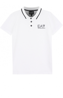 Хлопковое поло с контрастной отделкой и логотипом бренда Ea 7