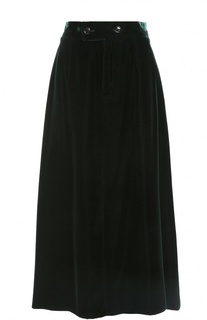 Бархатная юбка-миди с широким поясом Saint Laurent