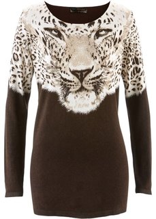 Пуловер с анималистическим принтом (темно-коричневый/серо-коричневый) Bonprix