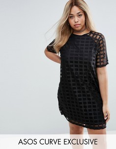 Цельнокройное платье из решетчатой сеточки ASOS CURVE - Черный