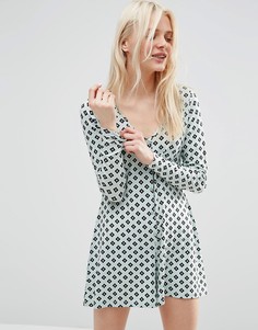 Трикотажный ромпер на пуговицах с плиточным принтом ASOS - Мульти