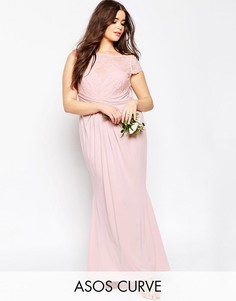 Плиссированное платье макси с кружевным топом ASOS CURVE WEDDING - Розовый