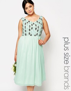 Платье миди для выпускного с отделкой на лифе Lovedrobe Luxe - Зеленый