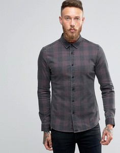 Бордовая джинсовая рубашка скинни в клетку ASOS - Красный