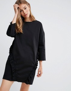 Черное джинсовое цельнокройное платье‑кокон с оборками ASOS - Черный