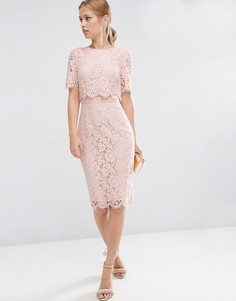 Кружевное платье-футляр миди с укороченным топом ASOS - Розовый