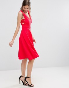 Пышное платье миди с кружевными вставками по бокам ASOS - Красный