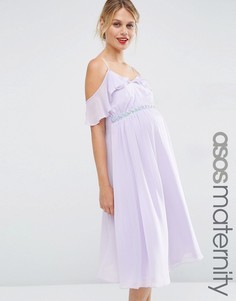 Платье миди с открытыми плечами для беременных ASOS Maternity - Фиолетовый