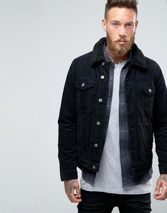 Черная вельветовая куртка в стиле вестерн с воротником борг ASOS - Черный