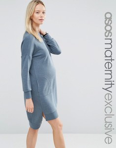 Трикотажное платье для беременных с карманами ASOS Maternity LOUNGE - Синий