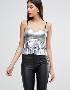 Топ цвета металлик с рюшами Boohoo - Серебряный