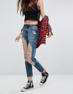 Рваные джинсы слим с завышенной талией Missguided Riot Mom - Синий