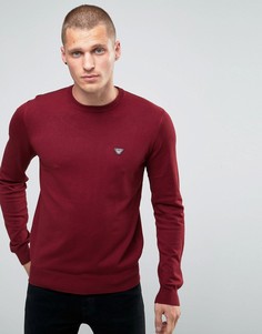 Бордовый джемпер с круглым вырезом и логотипом Armani Jeans - Красный