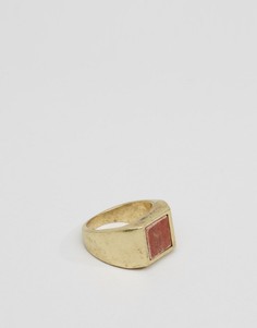 Золотистое кольцо-печатка с красным камнем ASOS - Золотой