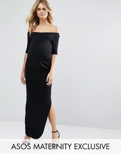 Платье макси для беременных с вырезом лодочкой и рукавами до локтя ASOS Maternity - Черный