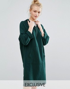 Трикотажное платье-худи с горловиной на молнии Monki - Зеленый