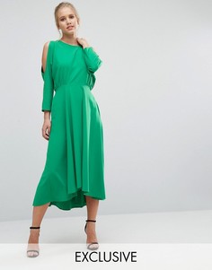 Платье с длинными рукавами и вырезами на плечах Closet - Зеленый