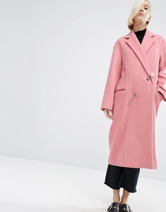 Пальто с добавлением шерсти с жемчужиной на застежке ASOS WHITE - Розовый