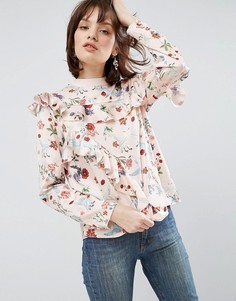 Атласный трикотажный топ с оборками и принтом ASOS Premium - Мульти