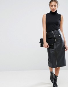 Кожаная юбка-карандаш с карманами на молнии ASOS - Черный