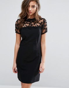 Цельнокройное платье с кружевной кокеткой Miss Selfridge - Черный