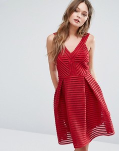 Сетчатое короткое приталенное платье с глубоким вырезом New Look - Красный