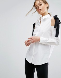 Хлопковая рубашка с вырезами на плечах и контрастными завязками ASOS - Белый
