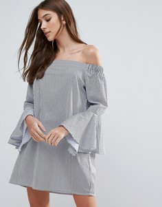 Платье с широким вырезом и оборками на рукавах Influence - Синий