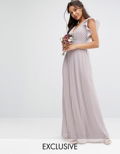 Платье макси с V-образным вырезом и рукавами рюшами TFNC WEDDING - Серый