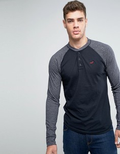 Черный бейсбольный топ хенли узкого кроя с длинными рукавами Hollister - Черный