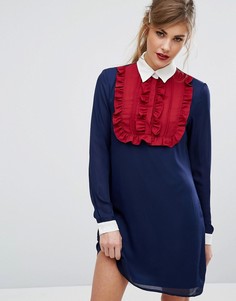 Контрастное платье с воротником и оборкой Fashion Union - Темно-синий